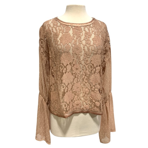 BKE Tops - BKE Gimmicks Elegant Lace‎ Boho Chic Western Women's Top in Tan Mauve XL 2325